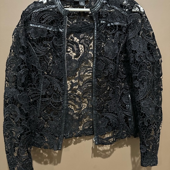 INC Faux Leather Trimmed Lace Moto Jacket. - Picture 3 of 8